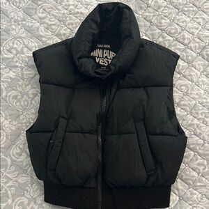 Garage Black Puffy Mini Vest with High Collar